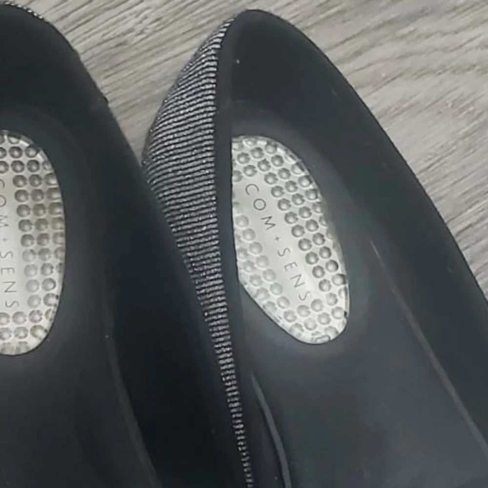 Com + Sens Womens Black Silver Metallic Loafers Slip On Flats Size 6.5 🌴
